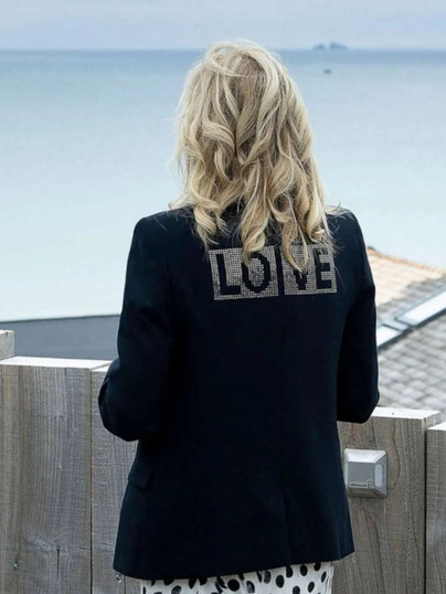 First Lady Jill Biden Black Love Blazer Coat First Lady Jill Biden Black Love Blazer Coat