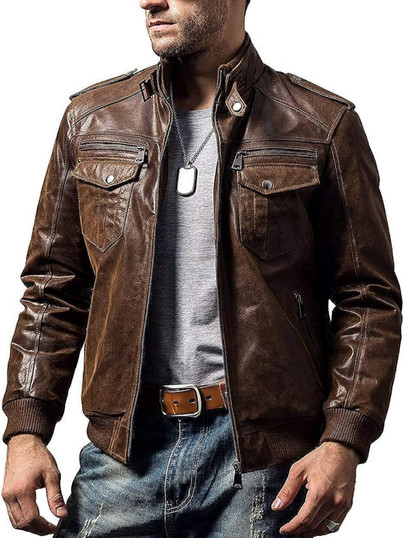 Men's Vintage Brown Bomber Leather Jacket Men's Vintage Brown Bomber Leather Jacket
