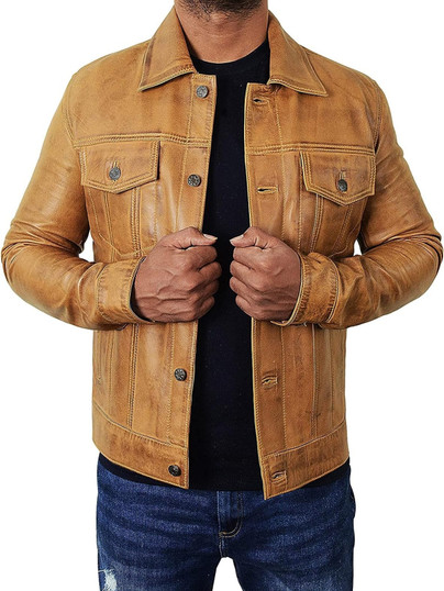 Men's Vintage Trucker Leather Jacket Men's Vintage Trucker Leather Jacket