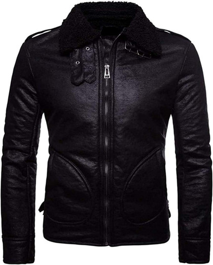 Men's Stand Collar Warm Motorcycle Leather Jacket