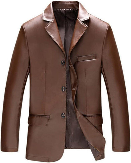 Men's Casual Slim Fit Leather Blazer