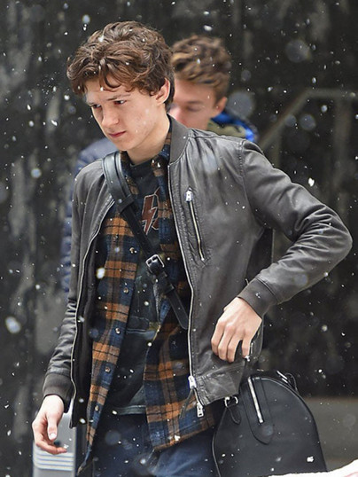 Tom Holland Black Bomber Leather Jacket