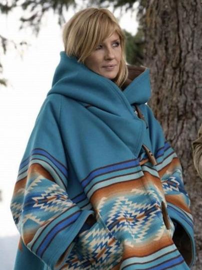 Kelly Reilly Yellowstone Bethany Dutton Blue Hooded Coat Kelly Reilly Yellowstone Bethany Dutton Blue Hooded Coat