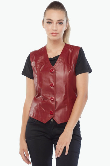 Genuine Leather Red Women's Leather Vest Genuine Leather Red Women's Leather Vest