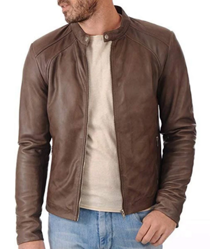 Mens Slim Fit Biker Brown Leather Jacket Mens Slim Fit Biker Brown Leather Jacket