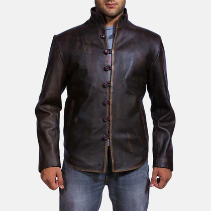 Men's Distressed Brown Leather Jacket