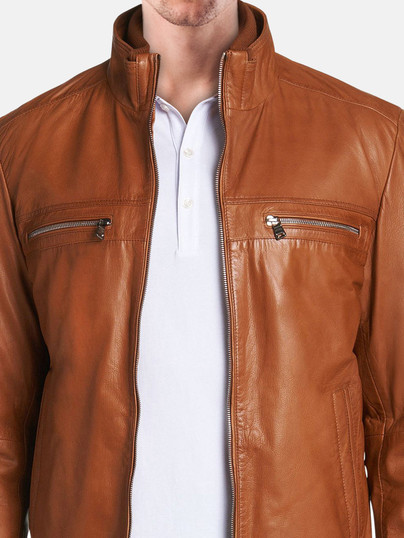 Men Soft Lambskin Leather Jacket In Tan Color