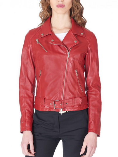 Asymmetrical style Womens hand made Biker Leather Jacket in Red Asymmetrical style Womens hand made Biker Leather Jacket in Red