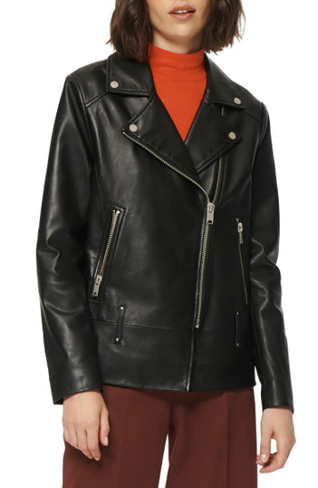 womens Lapel collar Leather jacket in Black womens Lapel collar Leather jacket in Black