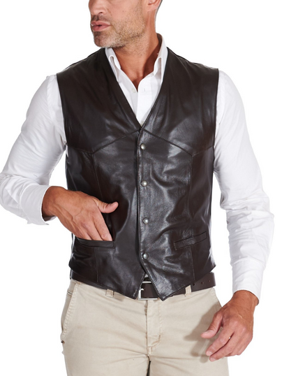 Men leather Black jacket Vest
