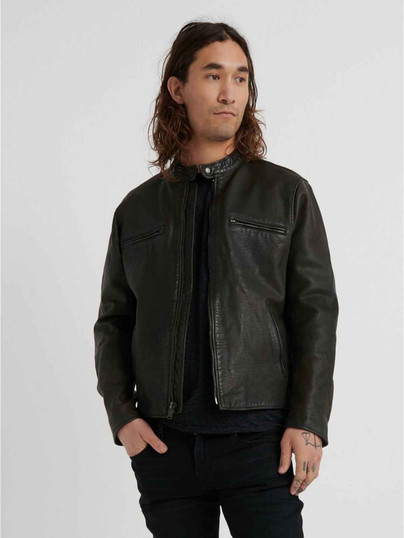 Men Short Black Leather Jacket