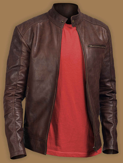 Men Polish Biker Brown Leather Jacket