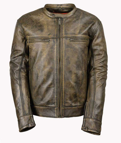 Men’s Distressed Brown Cafe Racer Jacket