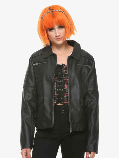 Black Distressed Shirt Collar Leather Jacket For Women Black Distressed Shirt Collar Leather Jacket For Women