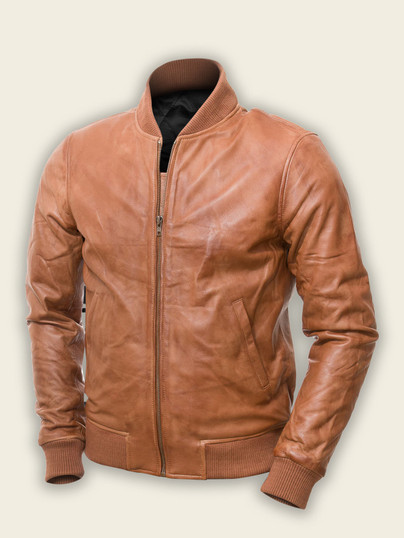Men Brown Bomber Leather Jacket