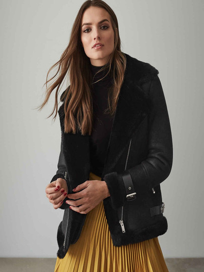 Women Black Shearling Leather Jacket Women Black Shearling Leather Jacket
