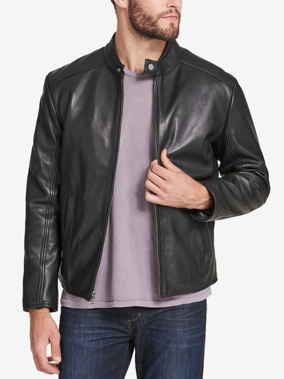 Mens Plain Black Snap Collar Biker Racer Jacket Mens Plain Black Snap Collar Biker Racer Jacket