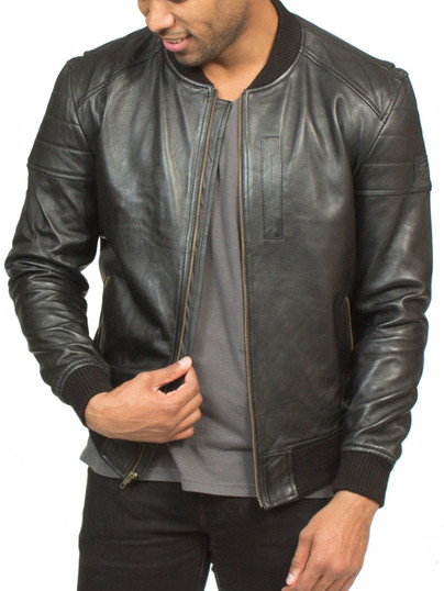 LAMBSKIN LEATHER RACER JACKET IN BLACK LAMBSKIN LEATHER RACER JACKET IN BLACK