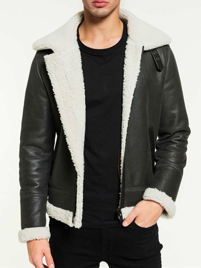 Men Aviator Grey Shearling Jacket