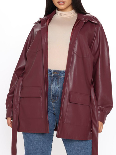 Womens Maroon Faux Leather Long Coat