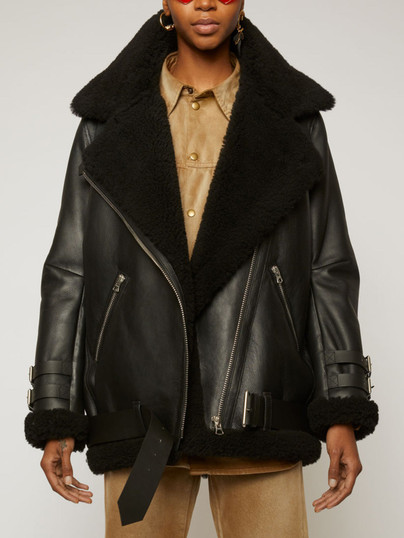 Shearling aviator black jacket