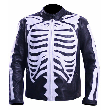 Mens Motorcycle Biker Skeleton Bones Leather Jacket Mens Motorcycle Biker Skeleton Bones Leather Jacket