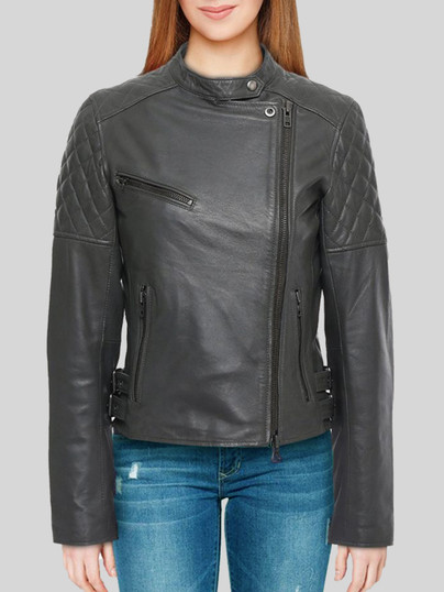 Women's Quilted Black Leather Biker Jacket Women's Quilted Black Leather Biker Jacket