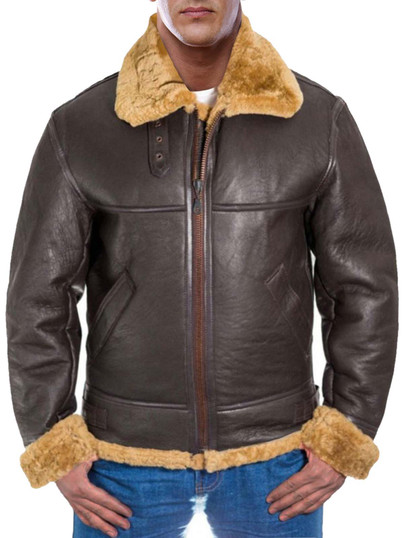 Men Dark Brown Bomber Shearling Jacket