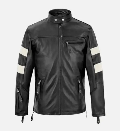 Men's Slim Fit Black & White Leather Jacket Men's Slim Fit Black & White Leather Jacket