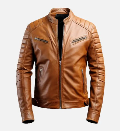 Men's Tan Leather Cafe Racer Jacket Men's Tan Leather Cafe Racer Jacket