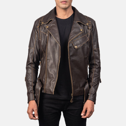 Men's Vincent Brown Leather Biker Jacket