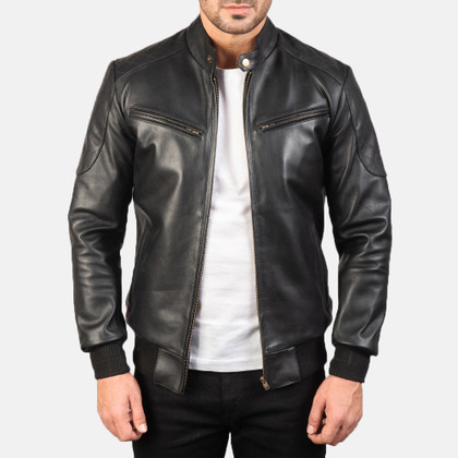 Men's Sven Leather Bomber Black Jacket Men's Sven Leather Bomber Black Jacket