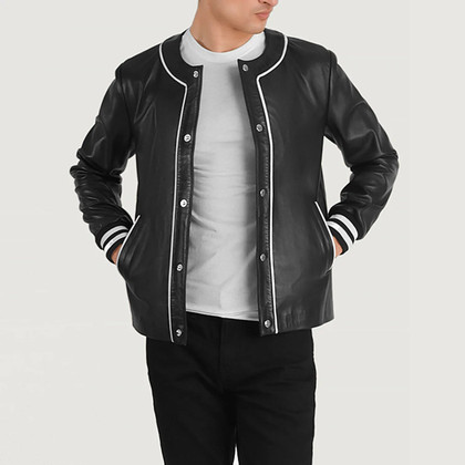 Men's Willis Black Leather Varsity Jacket