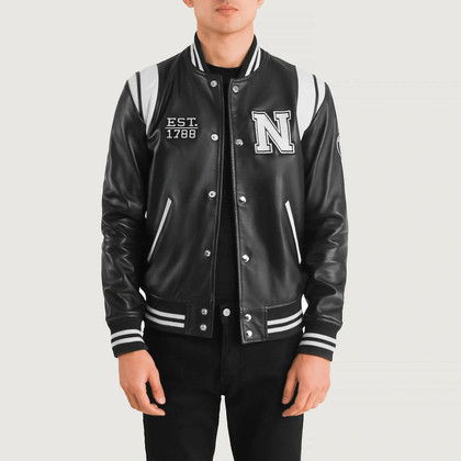 Men's Liberte New York Black Leather Varsity Jacket Men's Liberte New York Black Leather Varsity Jacket