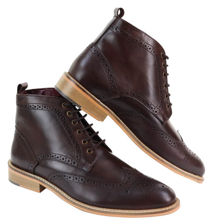 Men's Real Leather Brown Brogue Boots