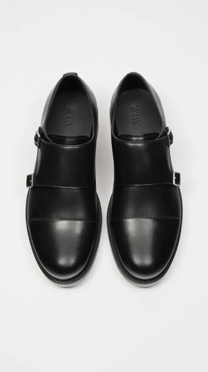 Men's Monk Strap Black Leather Shoes