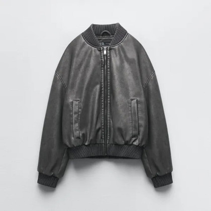 Washed Effect Leather Jacket