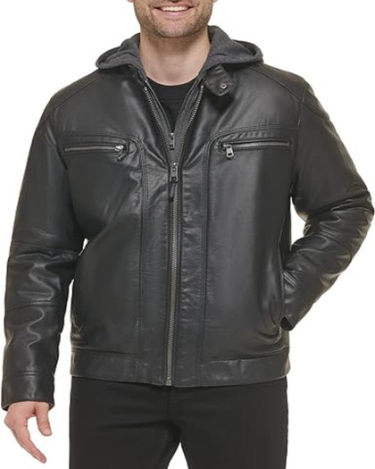 Men's Moto Removable Hood Leather Jacket Men's Moto Removable Hood Leather Jacket