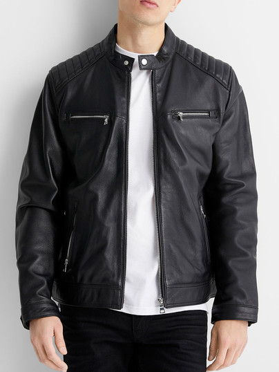 Mens Top Stiched Black Biker Leather Jacket