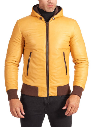 Mens Real Leather Biker Yellow Jacket
