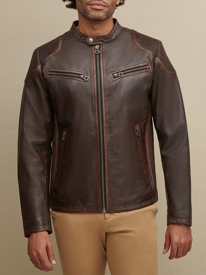 Mens Biker Brown Leather Jacket