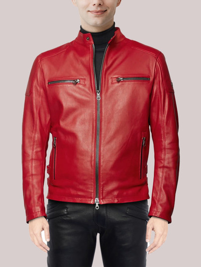 Men's Vanson Skeleton Bones Red Leather Jacket
