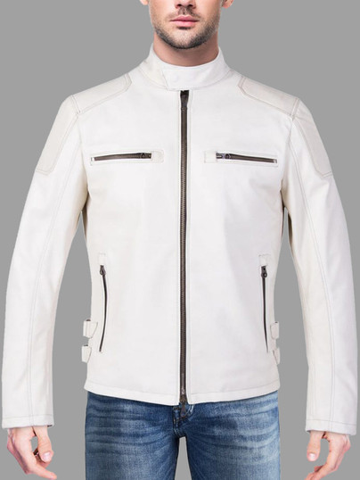 Men's White Biker Leather Jacket