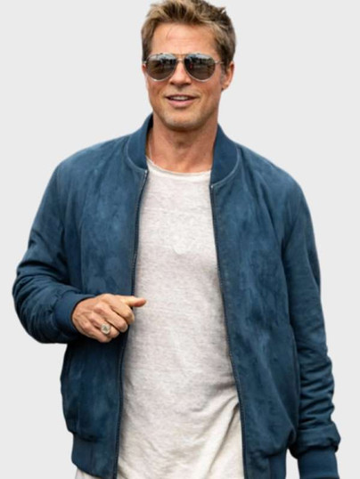 Brad Pitt Formula 1 Blue Suede Leather Jacket Brad Pitt Formula 1 Blue Suede Leather Jacket