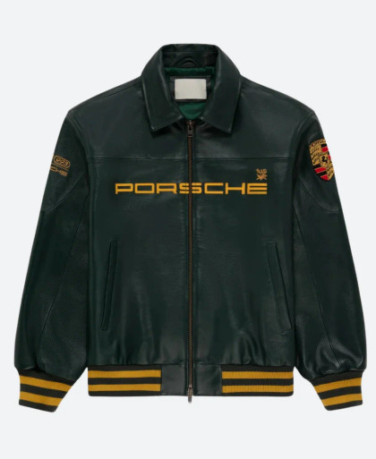 ALD X Porsche 993 Leather Green Jacket Front ALD X Porsche 993 Leather Green Jacket Front