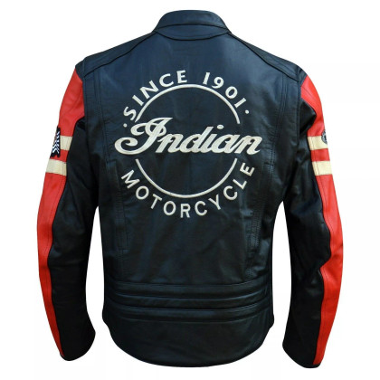 New Men's Indian Motorcycle Black & Red Genuine Cowhide Biker Leather Jacket