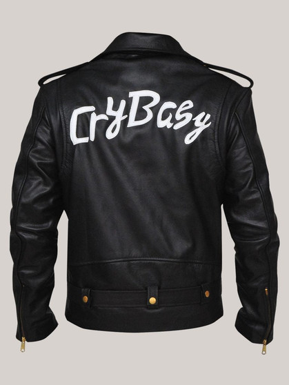 Men’s Brando Style Black Leather Jacket With Golden Detailing