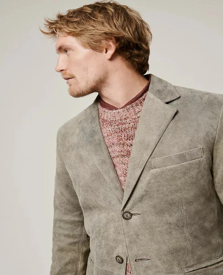 Mens Distressed English Lambskin Leather Blazer