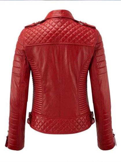 Elina Red Quilted Motorcycle Leather Jacket