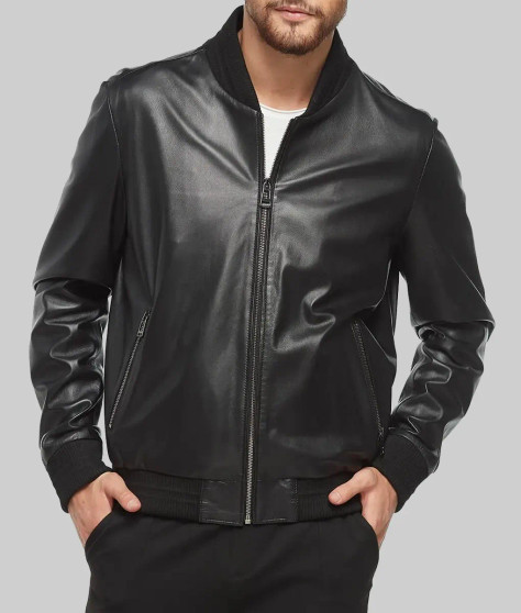 Crime 101 Chris Hemsworth Black Leather Bomber Jacket